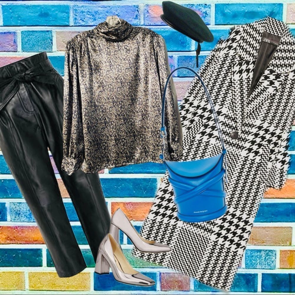 vtg 80s•satin blouse with high ruffled neck